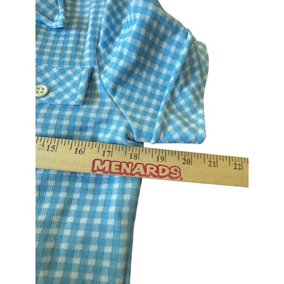 Vintage 1970s ZIO by Youngja Blue Gingham Short Sleeve Button Shirt Top Sz 9/10 - Picture 5 of 7